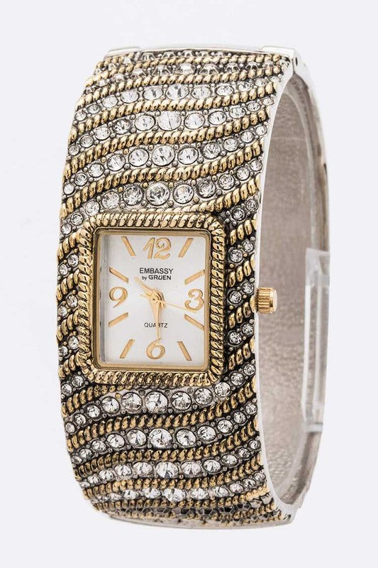 Bangle Watch with Crystal Accent Stylish Fashion Jewelry Accessory