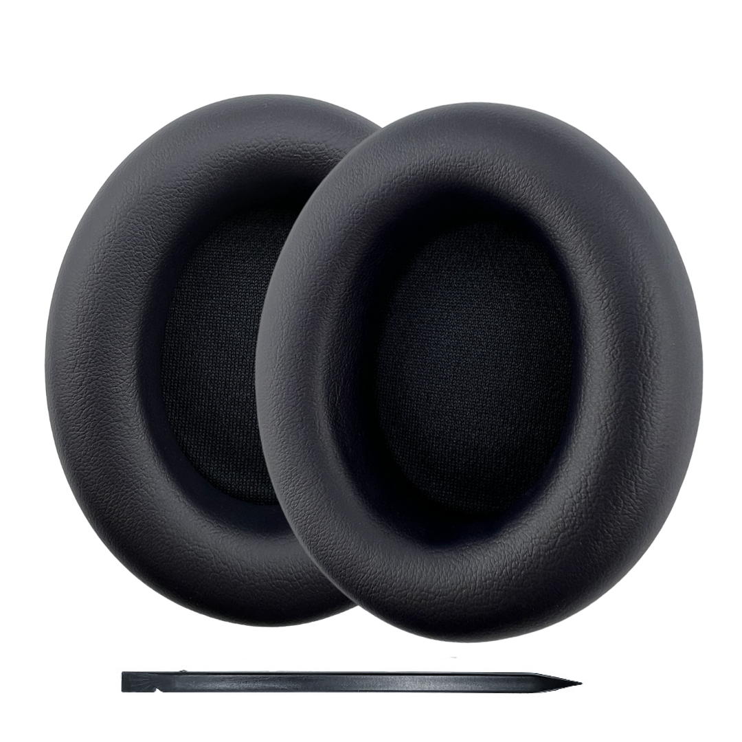 Black earpad with a tool on a white background
