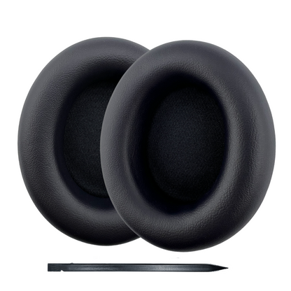 Black earpad with a tool on a white background