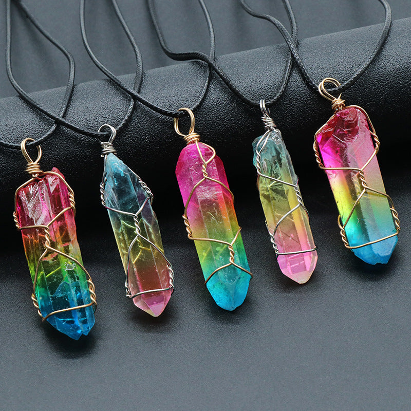 Hot Selling Stone Crystal Pillar Tree Of Life Pendant Ins Fashion Necklace - Image #0
