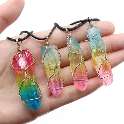 Hot Selling Stone Crystal Pillar Tree Of Life Pendant Ins Fashion Necklace - Image #0