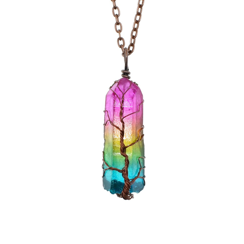 Hot Selling Stone Crystal Pillar Tree Of Life Pendant Ins Fashion Necklace - Image #0