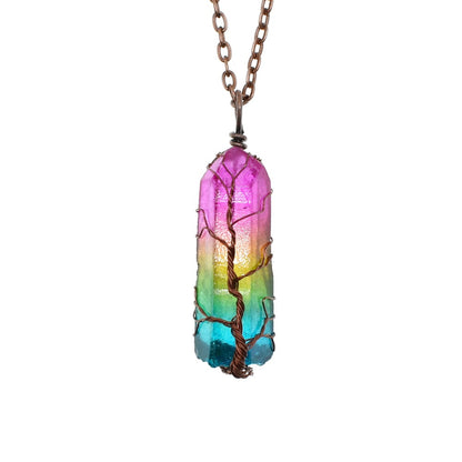 Hot Selling Stone Crystal Pillar Tree Of Life Pendant Ins Fashion Necklace - Image #0