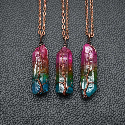 Hot Selling Stone Crystal Pillar Tree Of Life Pendant Ins Fashion Necklace - Image #0