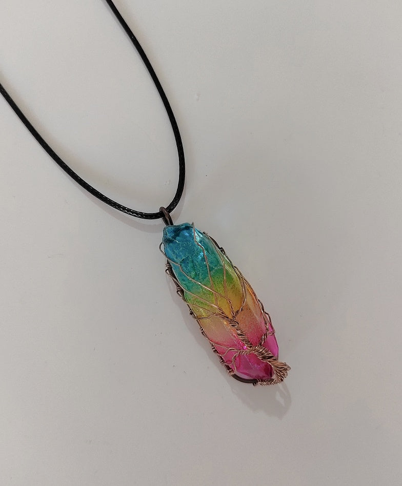 Hot Selling Stone Crystal Pillar Tree Of Life Pendant Ins Fashion Necklace - Image #0