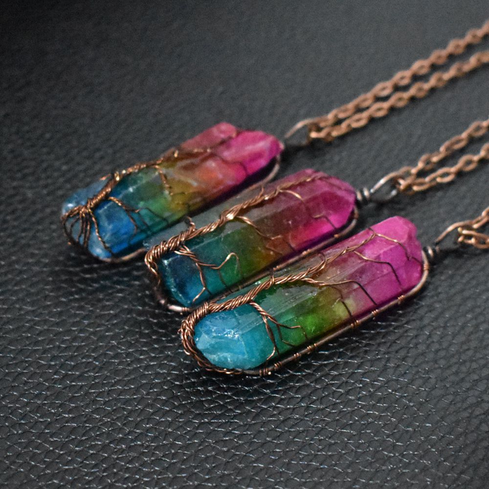 Hot Selling Stone Crystal Pillar Tree Of Life Pendant Ins Fashion Necklace - Image #0