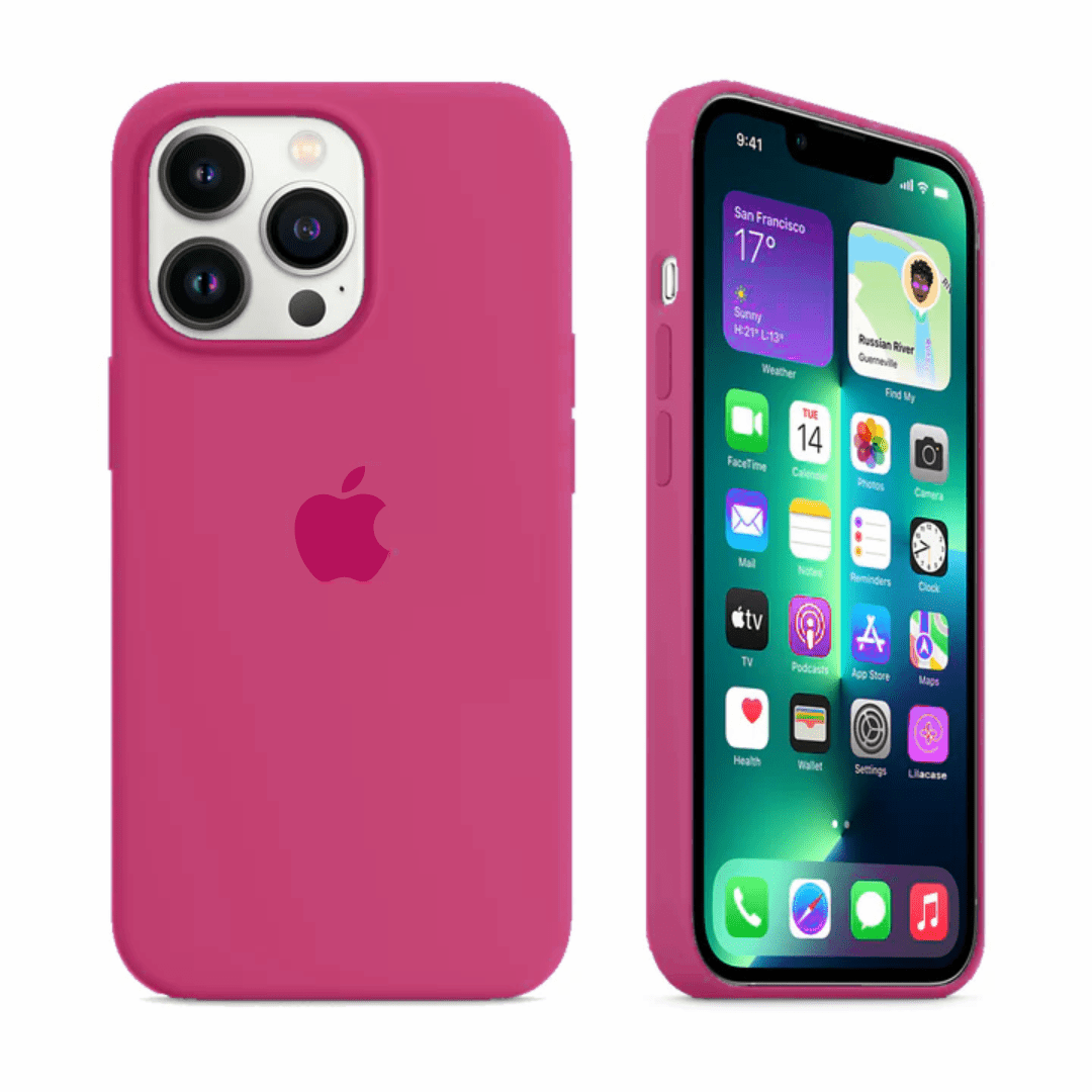 Pink phone case with Apple logo on a white background
