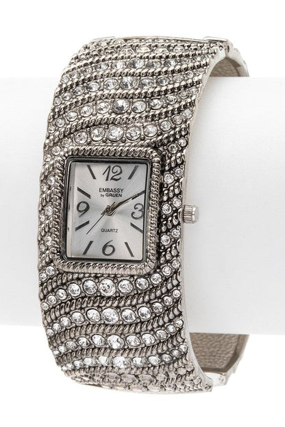 Bangle Watch with Crystal Accent Stylish Fashion Jewelry Accessory