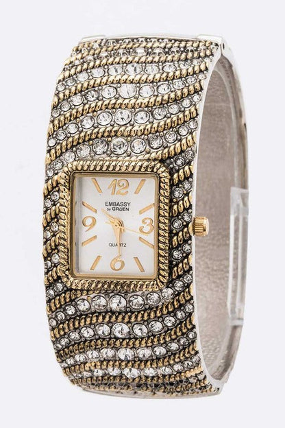 Bangle Watch with Crystal Accent Stylish Fashion Jewelry Accessory
