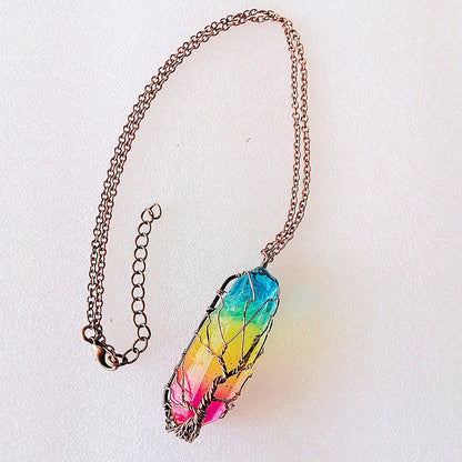 Hot Selling Stone Crystal Pillar Tree Of Life Pendant Ins Fashion Necklace - Image #0