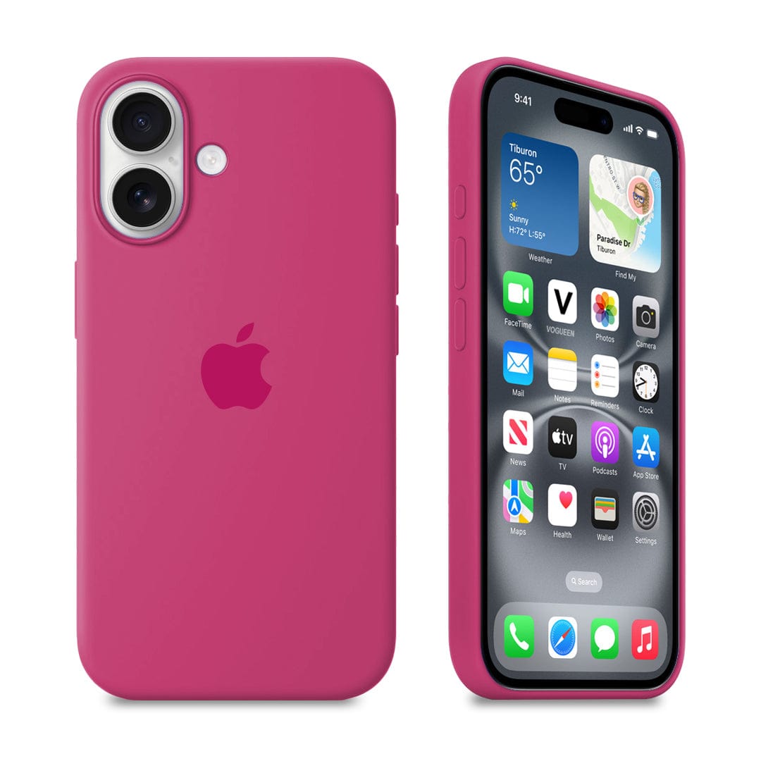Pink phone case with Apple logo on a white background