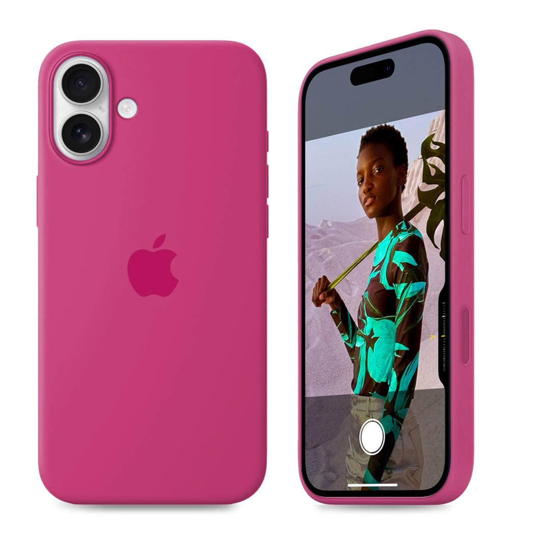Pink phone case with Apple logo on a white background