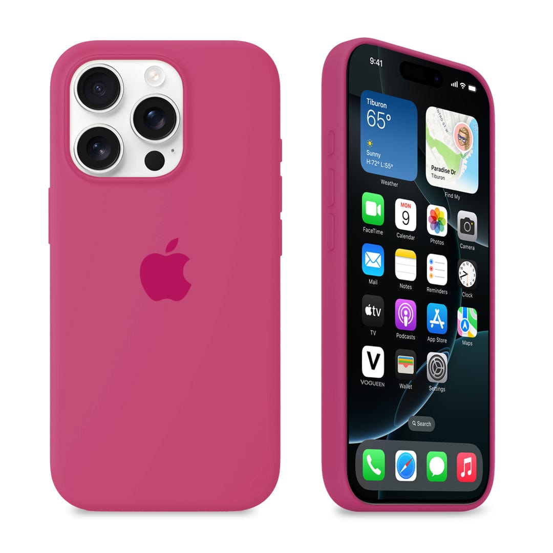 Pink phone case with Apple logo on a white background