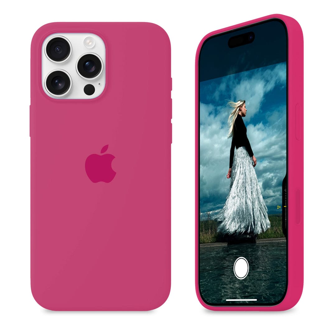 Pink phone case with Apple logo on a white background